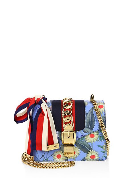 Gucci - Sylvie Flora Leather Mini Chain Shoulder Bag