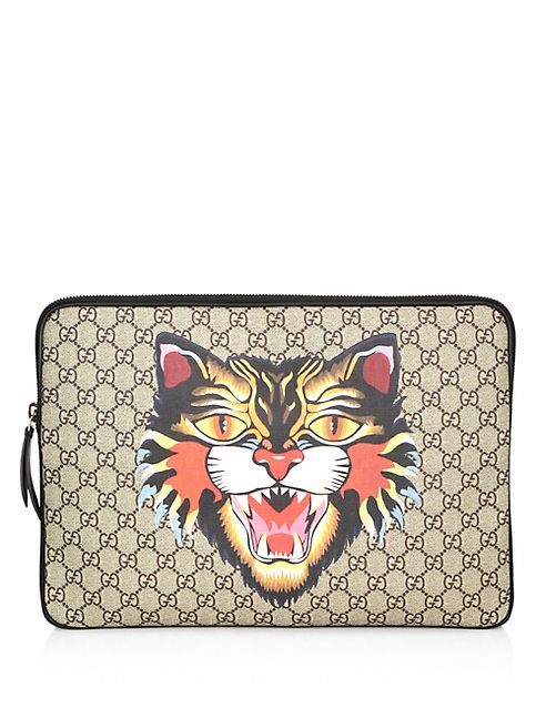 Gucci - Angry Cat-Print GG Supreme Laptop Case