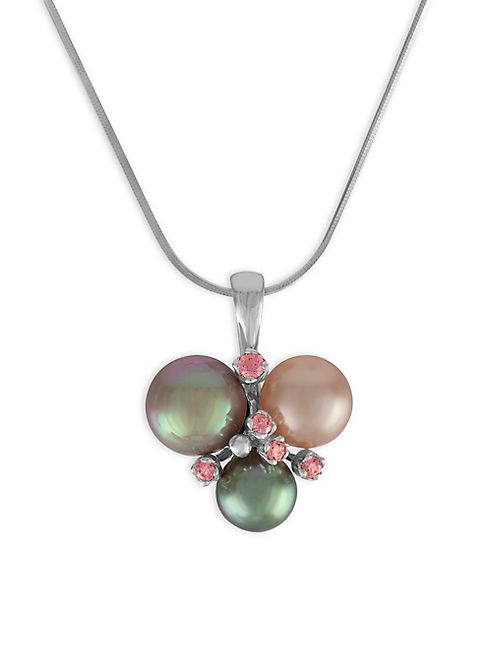 Majorica - Grey, Nuage, Rose Pearl and Sterling Silver Pendant Necklace