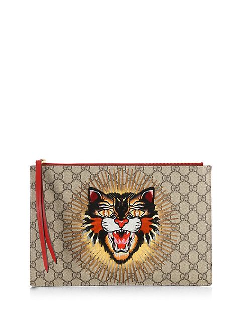 Gucci - Sequin Angry Cat GG Supreme Pouch