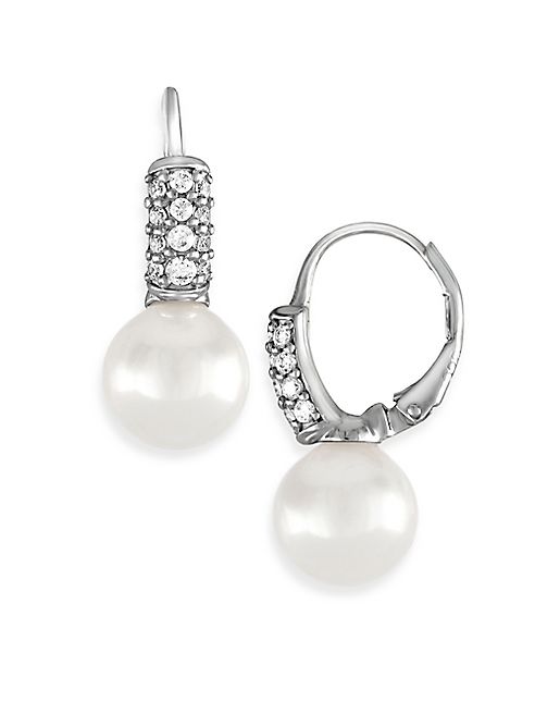 Majorica - 10mm White Pearl, Cubic Zirconia and Sterling Silver Earrings