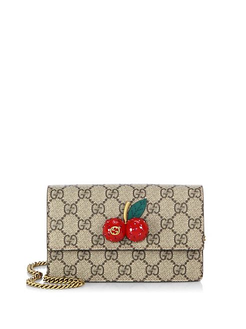 Gucci - Cherry-Embellished GG Supreme Mini Chain Shoulder Bag