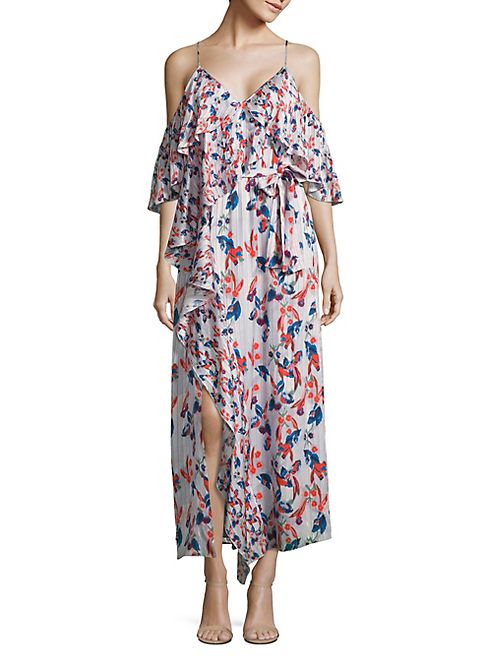 Tanya Taylor - Lorena Floral Ikat Striped Silk Dress