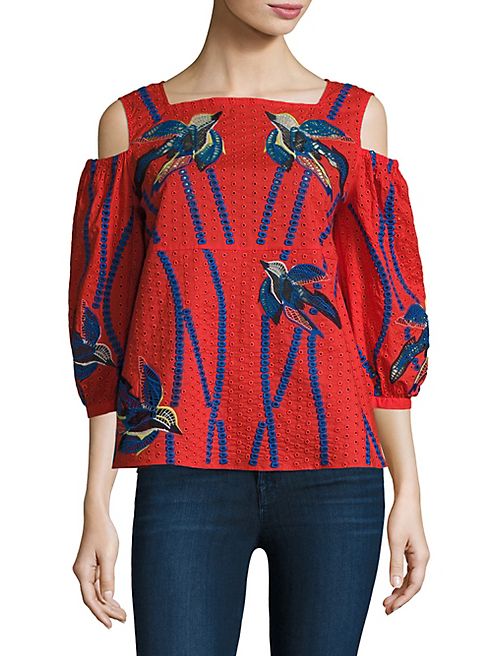 Tanya Taylor - Bird Embroidered Cotton Top