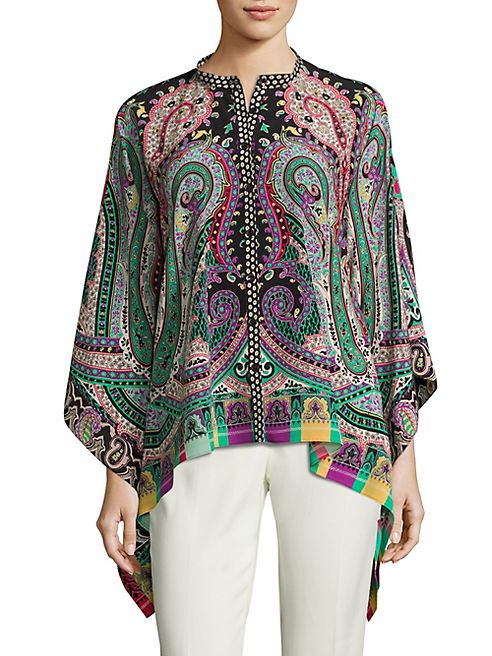 Etro - Paisley-Print Silk Poncho Blouse