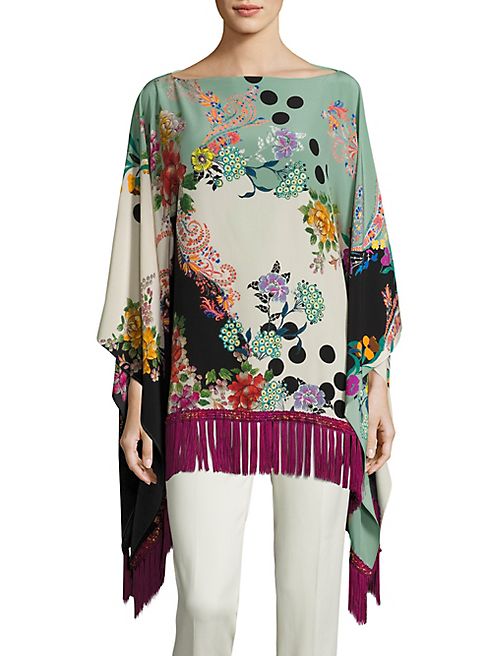 Etro - Printed Silk Fringed Poncho