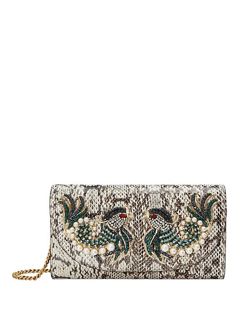 Gucci - Embroidered Snakeskin Chain Clutch