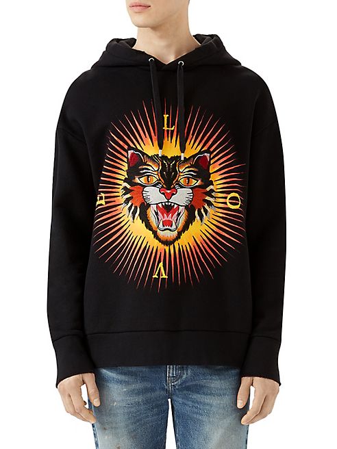 Gucci - Cotton Sweatshirt with Angry Cat Appliqué