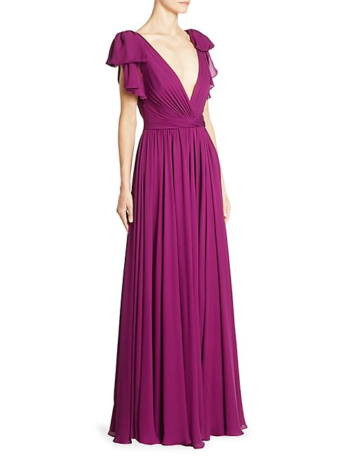 Jenny Packham - Silk Deep V-Neck Gown