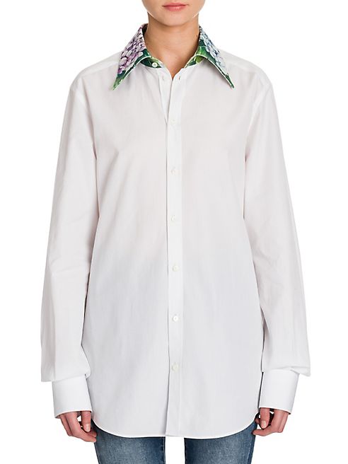 Dolce & Gabbana - Floral-Print Collar Poplin Shirt