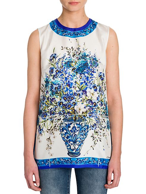 Dolce & Gabbana - Floral Tile-Print Silk Twill Tunic Top