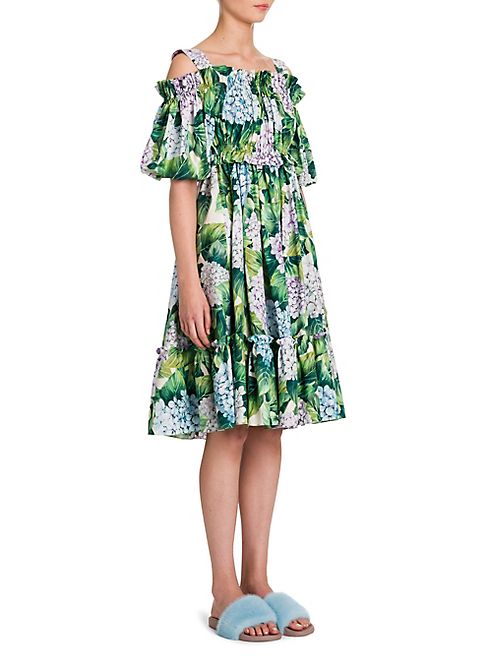 Dolce & Gabbana - Hydrangea-Print Poplin Off-The-Shoulder Dress