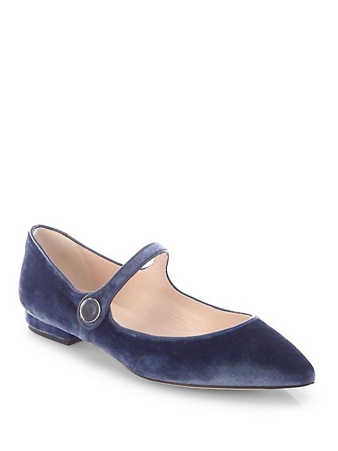 L.K. Bennett - Velvet Mary Jane Point Toe Flats