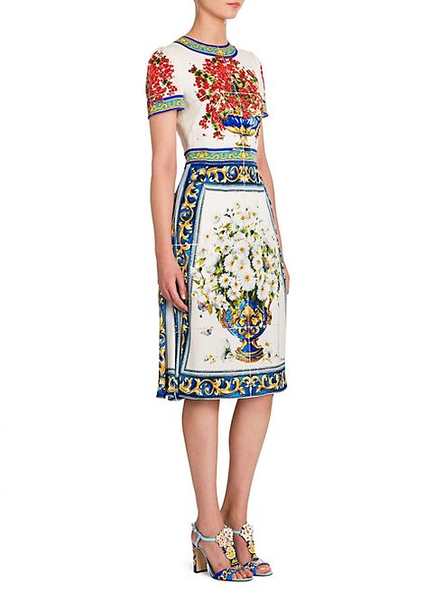 Dolce & Gabbana - Floral Tile-Print Silk Charmeuse Sheath Dress