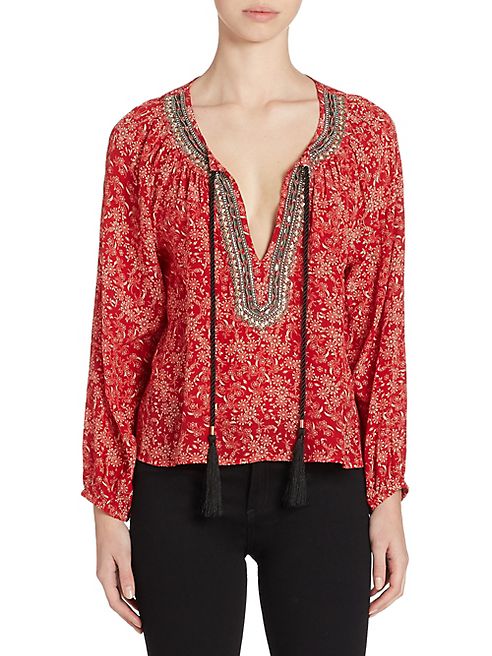 The Kooples - Embellished Floral-Print Silk Top