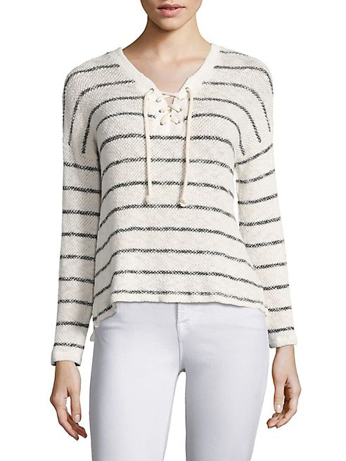 SUNDRY - Stripe Print Lace-Up Sweater