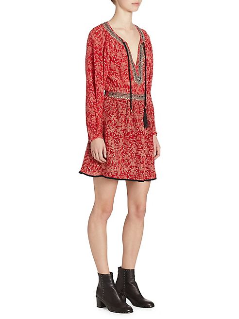 The Kooples - Embellished Floral-Print Silk Dress