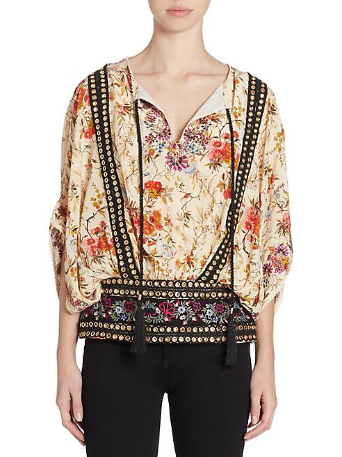 The Kooples - Embroidered Grommet Floral-Print Top