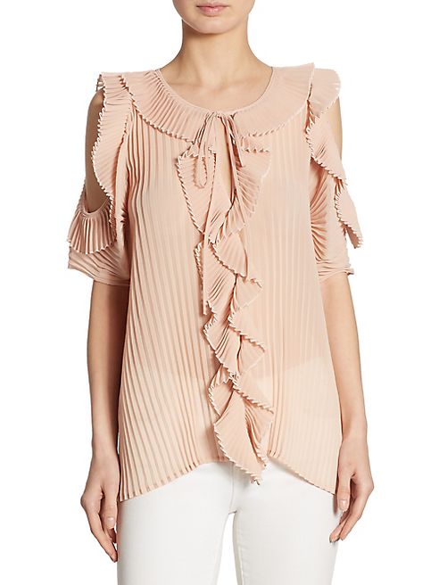 Delfi Collective - Monica Pleated Ruffled Cold-Shoulder Top