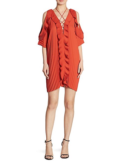 Delfi Collective - Gloria Pleated Cold-Shoulder Lace-Up Dress