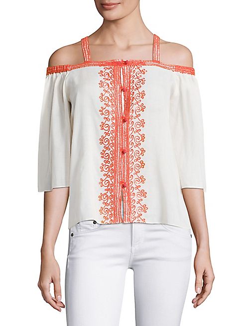 Bailey 44 - Rose Water Embroidered Cold-Shoulder Top