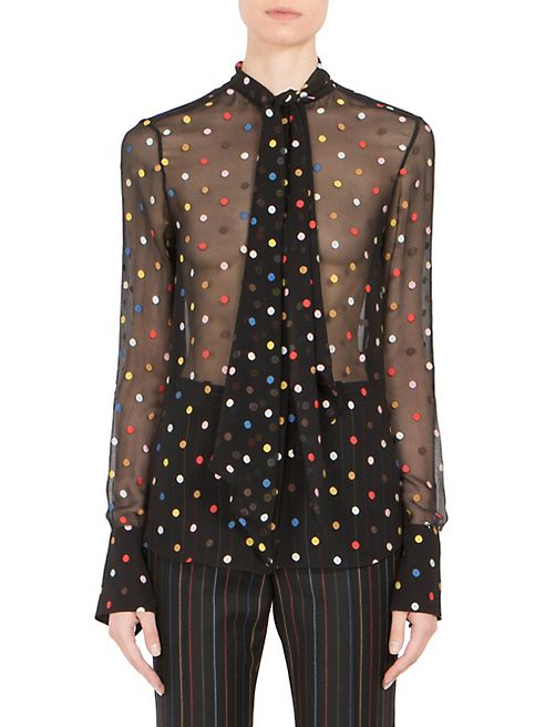 Givenchy - Multicolor Dot Fil Coupé Tie-Neck Blouse