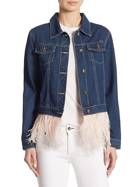 Pello Bello - Ostrich Feather-Hem Denim Jacket