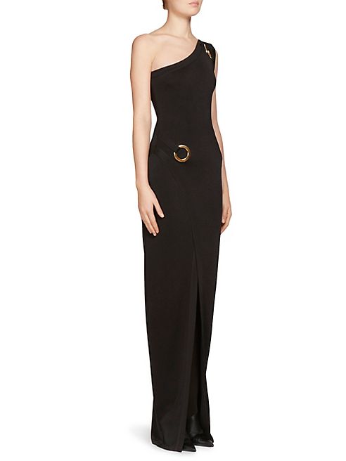 Balmain - Grommet-Detail Knit One-Shoulder Gown