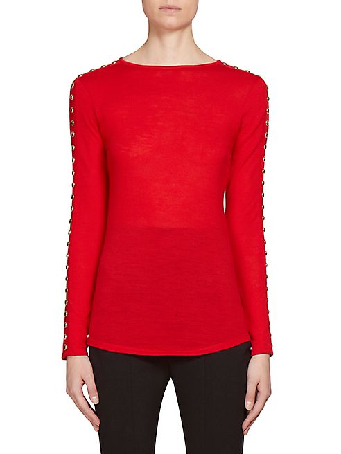 Balmain - Studded Sleeve Jersey-Knit Wool Top