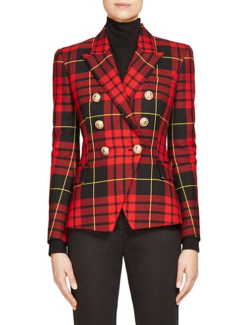 Balmain - Double-Breasted Plaid Wool Jacket