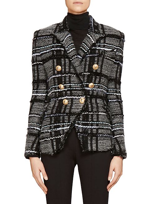 Balmain - Stretch Tweed Knit Double-Breasted Jacket