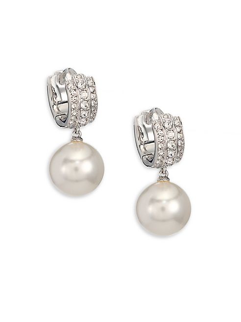 Adriana Orsini - Faux Pearl & Crystal Huggie Earrings