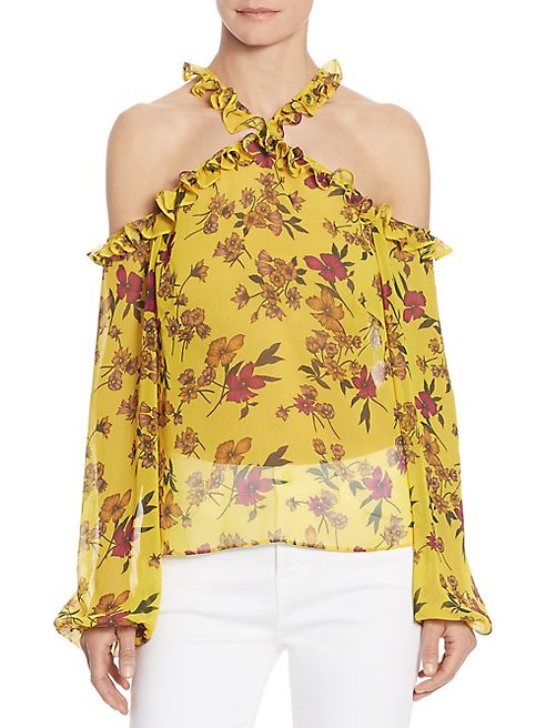 Scripted - Ruffled Cold-Shoulder Floral-Print Blouse