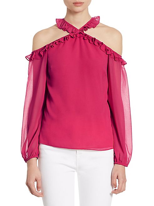 Scripted - Ruffled Cold-Shoulder Blouse