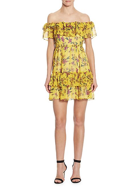 Scripted - Ruffled Off-The-Shoulder Floral-Print Dress