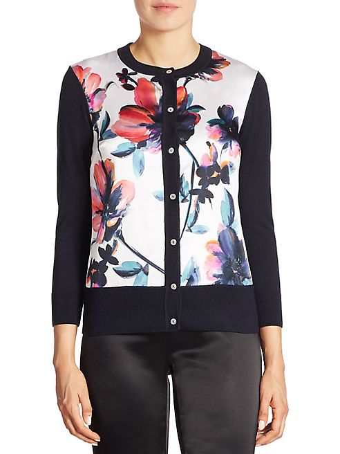 St. John - Wool & Cashmere Floral Cardigan