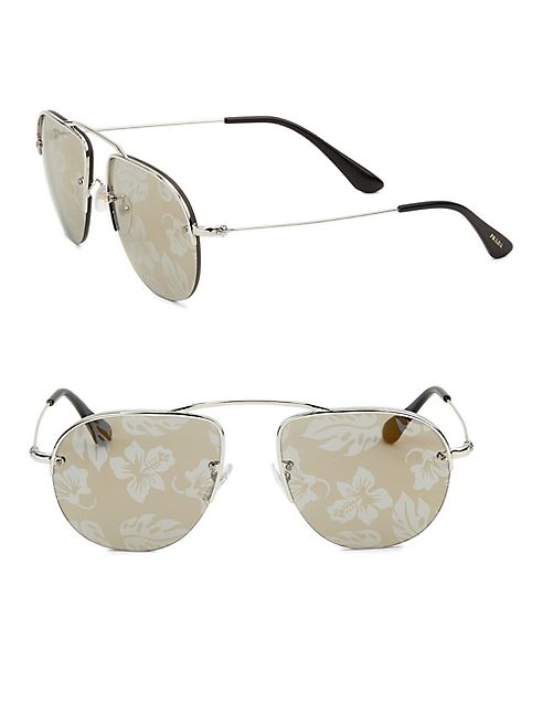 Prada - 55MM Mirrored Aviator Sunglasses