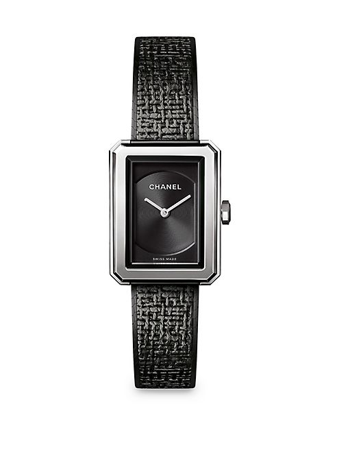 CHANEL - BOY•FRIEND Black Tweed Stainless Steel Bracelet Watch