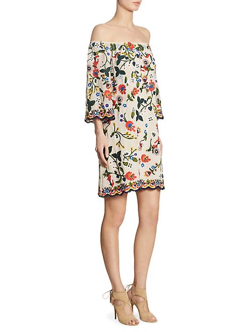 Alice + Olivia - Christiana Embroidered Off-The-Shoulder Dress