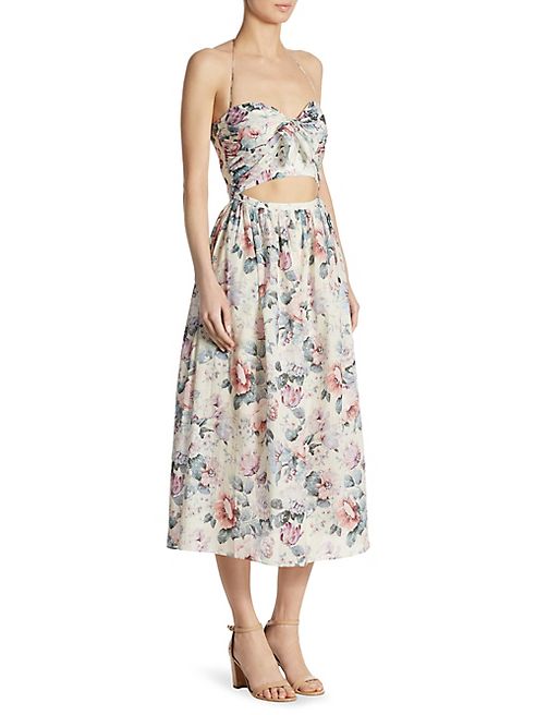 Zimmermann - Jasper Tie Floral Midi Cotton Dress