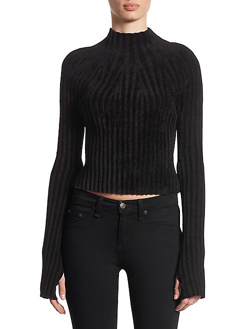 Helmut Lang - Cropped Velveteen Turtleneck Sweater