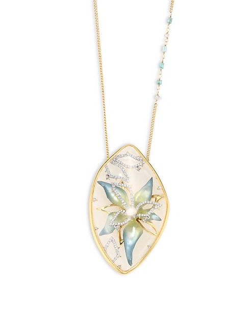 Alexis Bittar - Lucite & Crystal Encased Flower Pendant Necklace