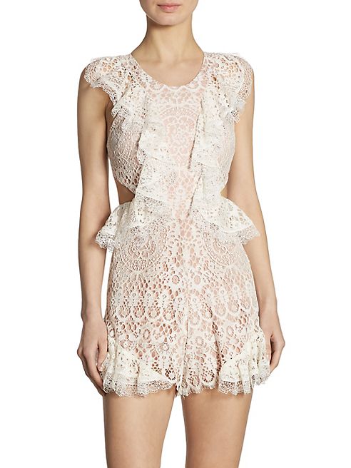 Alexis - Bar Lace Ruffle Side Cutout Romper