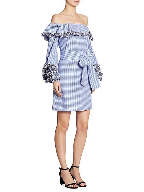 Alexis - Miquela Off the Shoulder Belted Gingham Dress