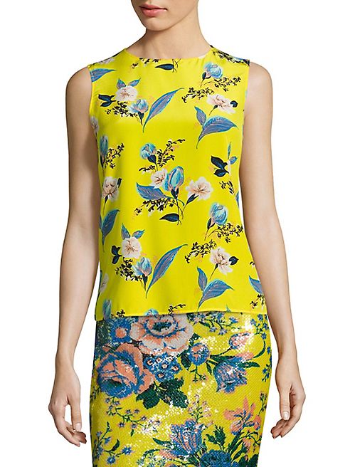 Diane von Furstenberg - Colorblock Floral-Print Silk Shell