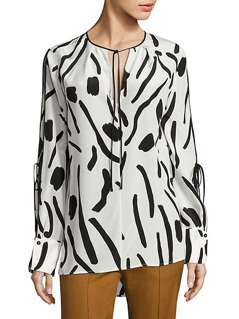 Diane von Furstenberg - Printed Tie-Sleeve Silk Blouse