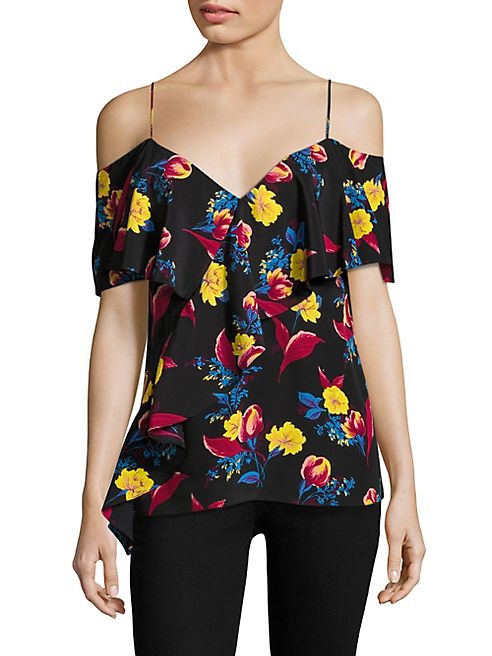 Diane von Furstenberg - Ruffled Cold-Shoulder Silk Blouse