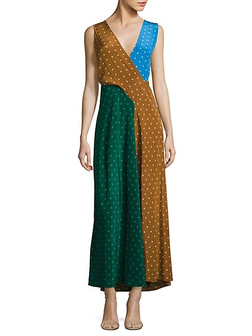 Diane von Furstenberg - Colorblock Draped Silk Maxi Dress