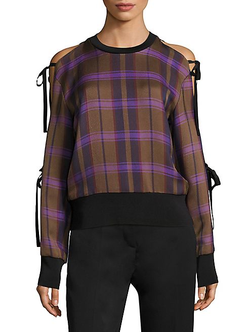 3.1 Phillip Lim - Plaid Cold-Shoulder Tie-Sleeve Top