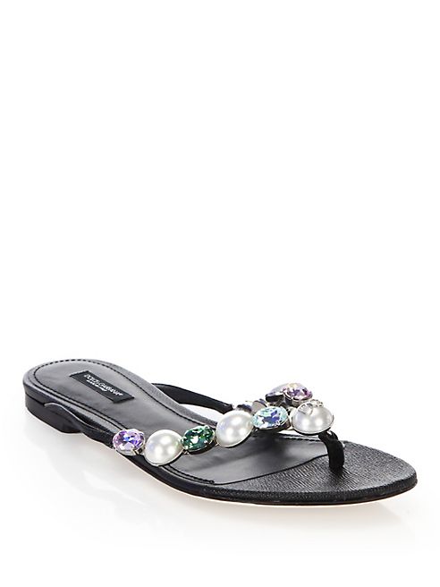 Dolce & Gabbana - Jeweled Leather Thong Sandals